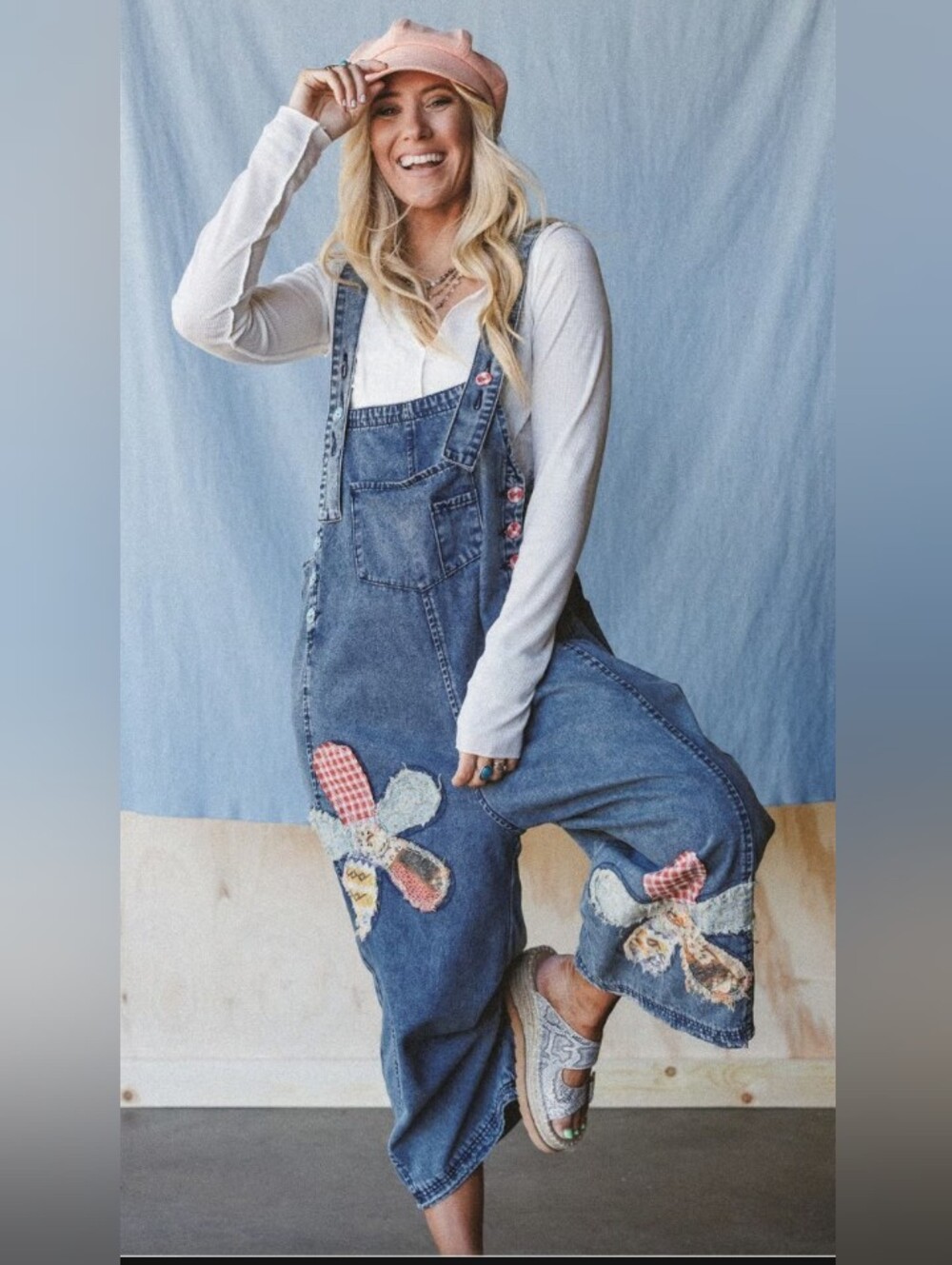 Easel Flower Patch Denim Overalls S